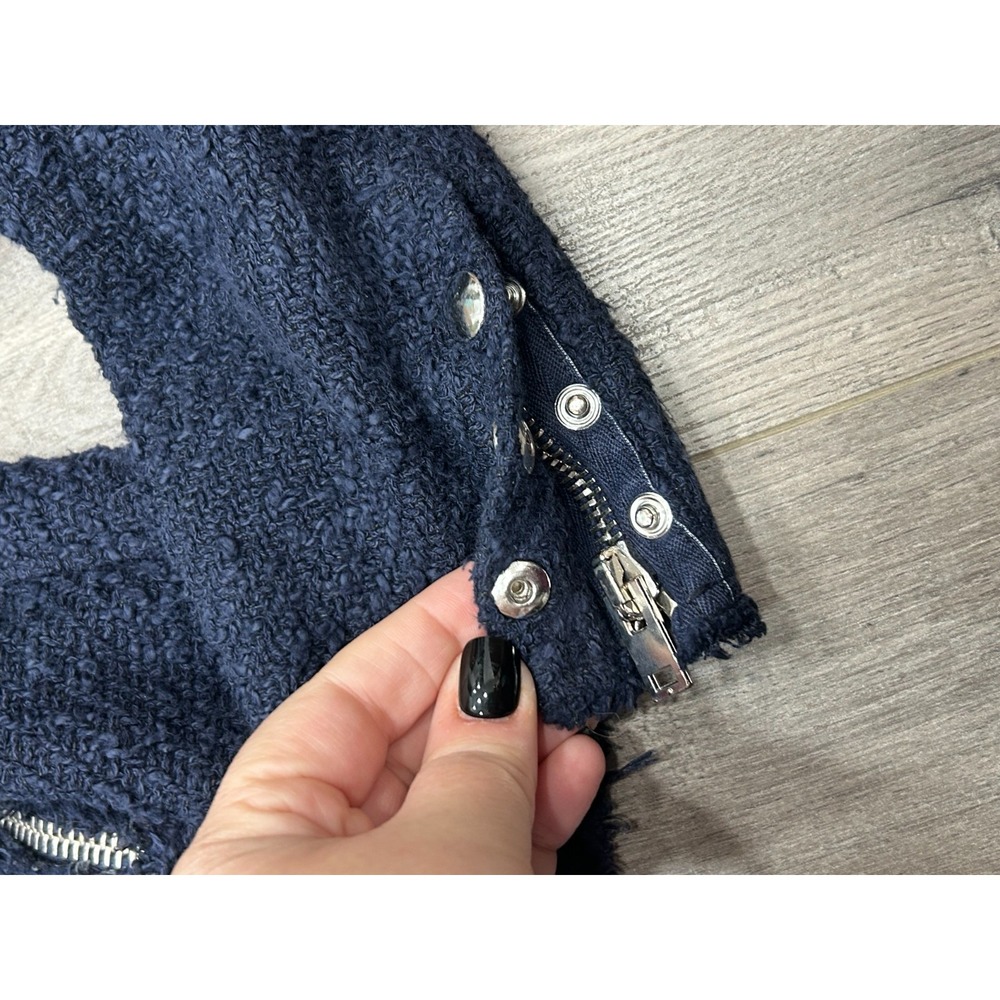 IRO Aggy Jacket Womens 38 Navy Blue Textured Zip Pocket Button Front Tweed Style - Picture 5 of 13